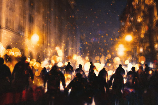 group of zombie walking through burning city,illustration painting