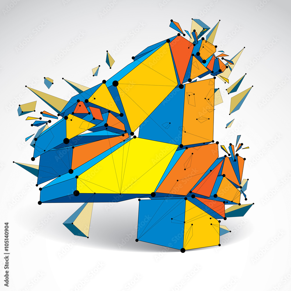Fototapete abstract 3d faceted colorful number 4 with connected black lines