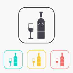 icon of wine glass with bottle color set