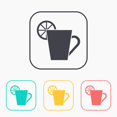 kitchen icon of cup with lemon color set