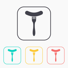 icon of sausage on fork color set