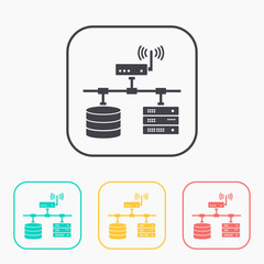 flat computer network with database wi-fi and server color set