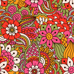 Hand drawn seamless pattern with floral elements. 