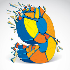 Abstract vector low poly wrecked number 9 with black lines and d