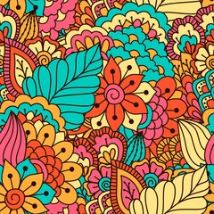 Schilderijen op glas Hand drawn seamless pattern with floral elements.  © ceramaama