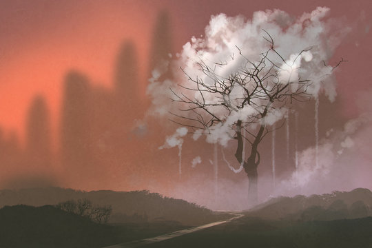 cloud tree,illustration painting