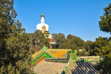 View of White pagoda above the temple roof