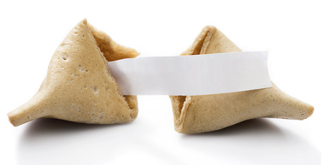 Fortune cookie with blank slip isolated on white background. - obrazy, fototapety, plakaty