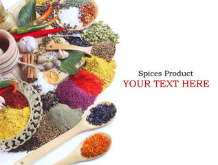 Spice in Wooden Spoon isolated white background
