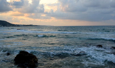 Cloud summer sunset at Aegean Sea.