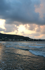 Cloud summer sunset at Aegean Sea.