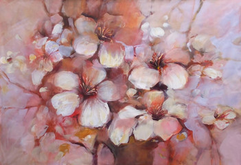 Almonds blossom handmade oil painting on canvas © RomanBen
