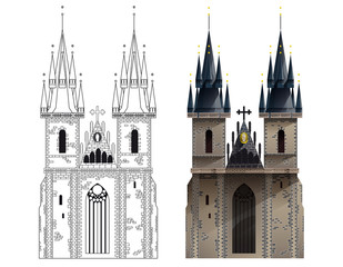 Fototapeta premium Týnský chrám, Praha. vectors of european buildings and monuments. EPS 10