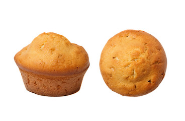 Delicious baked muffins on a white background