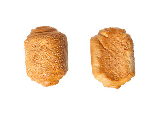 Fresh bread rolls isolated on white background