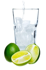 Mojito and limes in a glass on a white background