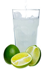 Mojito and limes in a glass on a white background