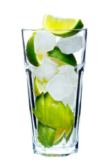 Cocktail mojito with green lime isolated on white background