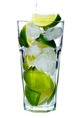 Cocktail mojito with green lime isolated on white background
