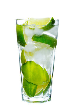 Cocktail mojito with green lime isolated on white background