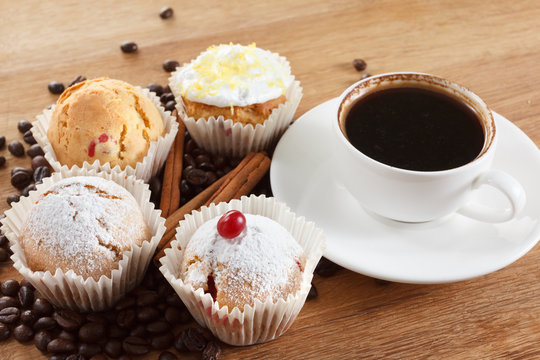 Sweet Muffin And Coffee. Overhead View