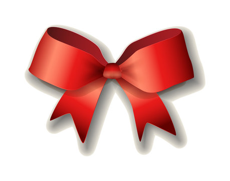 Red ribbon bow on white background. 