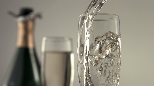New Years Champagne pour, slow motion