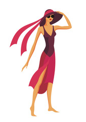 the beautiful, elegant lady in a bathing suit