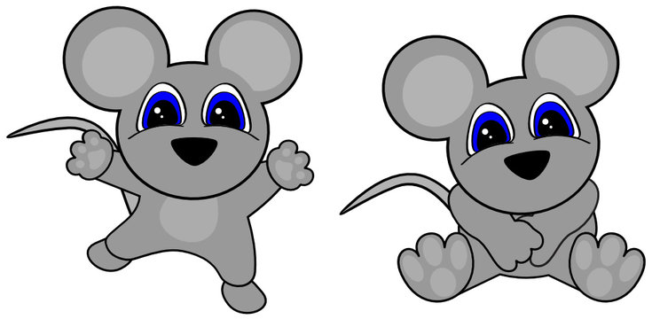 cute baby mouse kawaii cartoon jumping sit set in vector format