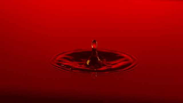 Red water drop, slow motion