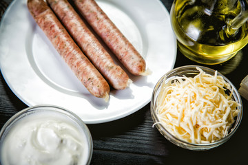 ingredients for cooking meals, Bavarian sausages