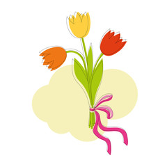 Vector illustration of beautiful red, orange and yellow tulips