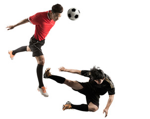 Soccer player scramble competition the ball to score in the matc