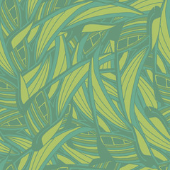 Seamless pattern with green abstract tropical leaves in vector