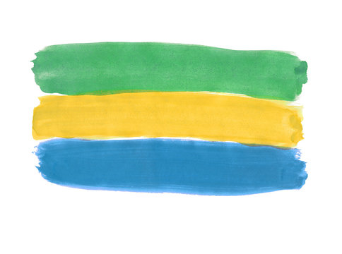 Flag of Gabonese Republic painted with gouache