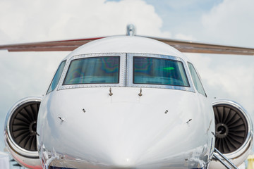 Fototapeta na wymiar Closeup of Luxury private jet Cockpit