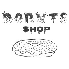 Donuts shop. The sign shop or decoration for the menu. Hand lettering inscription.