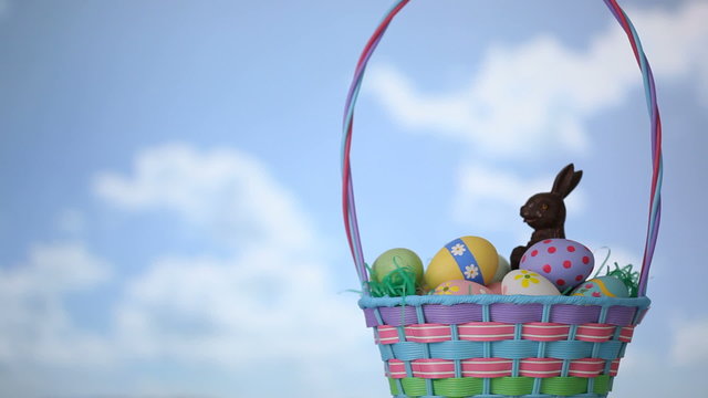 Easter basket in grass, time lapse
