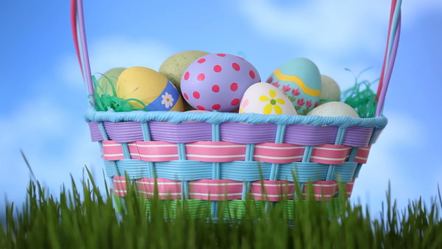 Easter eggs in basket, time lapse