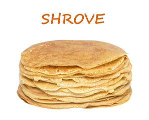 Stack of delicious pancakes, pile, Maslenitsa, shrovetide, mardi gras, isolated on white