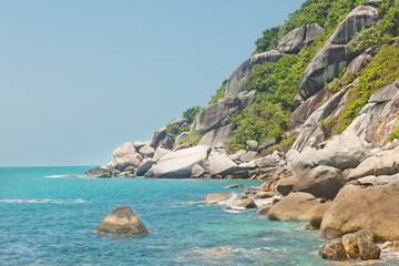 Fototapeta premium sea landscape, blue sky and rocky coast