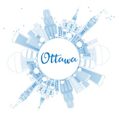 Obraz premium Outline Ottawa Skyline with Blue Buildings and Copy Space.