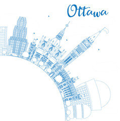Outline Ottawa Skyline with Blue Buildings and Copy Space.