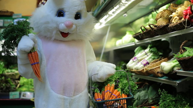 Easter bunny shopping for carrots
