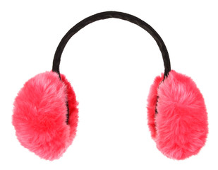 Pink winter earmuffs isolated on white background - obrazy, fototapety, plakaty