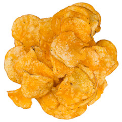 Portion of crispy Potato Chips (selective focus)