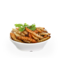 Deep fried bamboo caterpillar, local northern Thailand food.