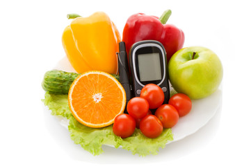 glucometer for glucose level and healthy organic food 