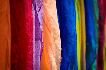 This is a photo of chinese Dai people's  colorful fabric and cloth, was taken in Yunnan, China.