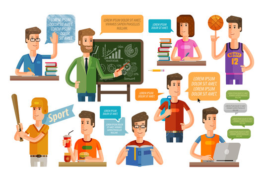 school, college flat icons set. vector illustration